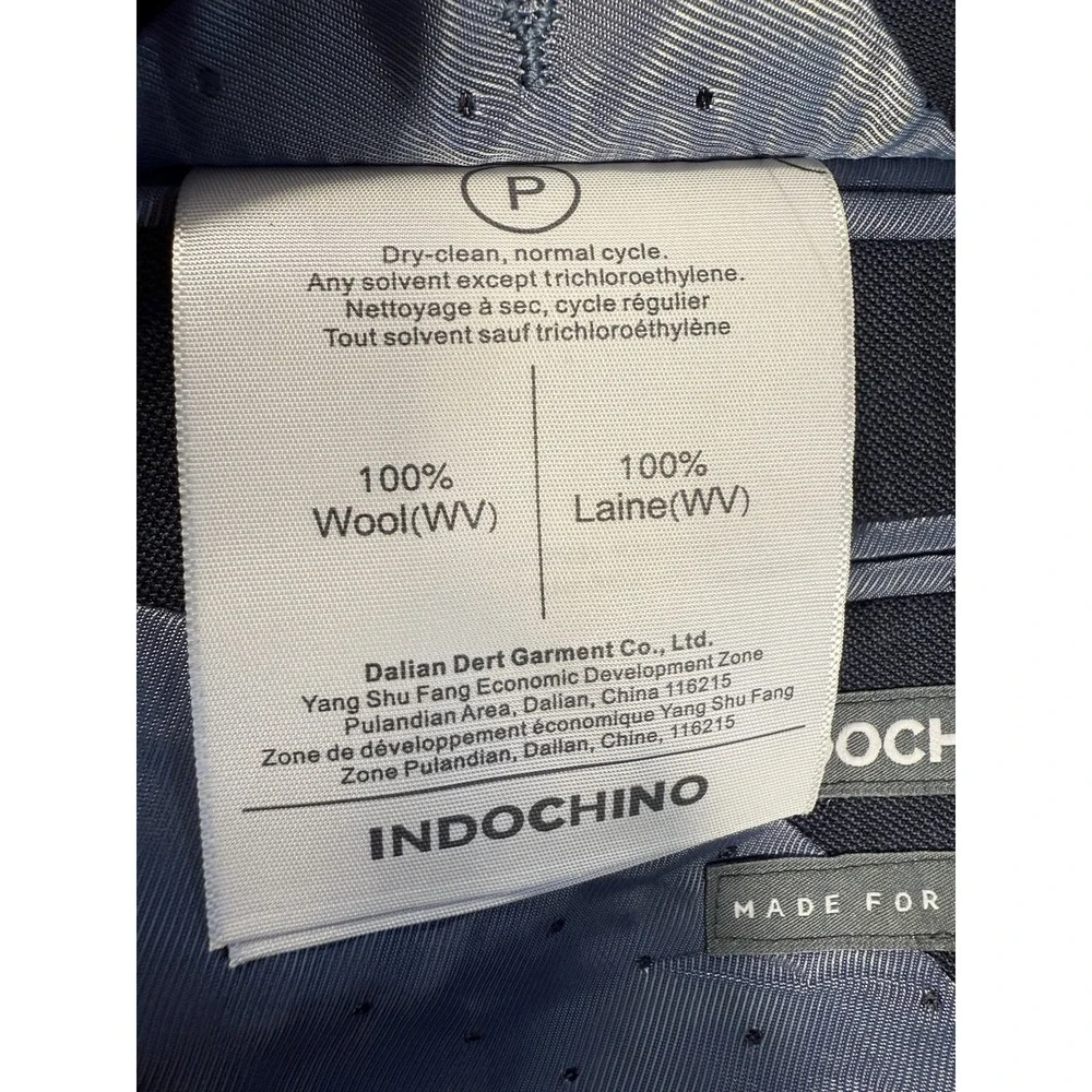 Indochino‎ Wool Blazer Mens 44L Blue Two Button Tailored Fit Sport Coat NWT